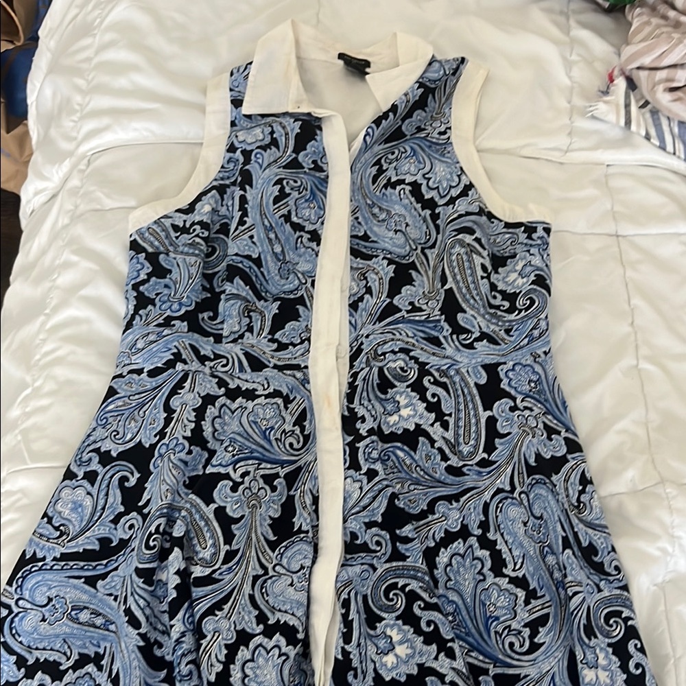 Ann Taylor Blue and White Paisley Midi Dress